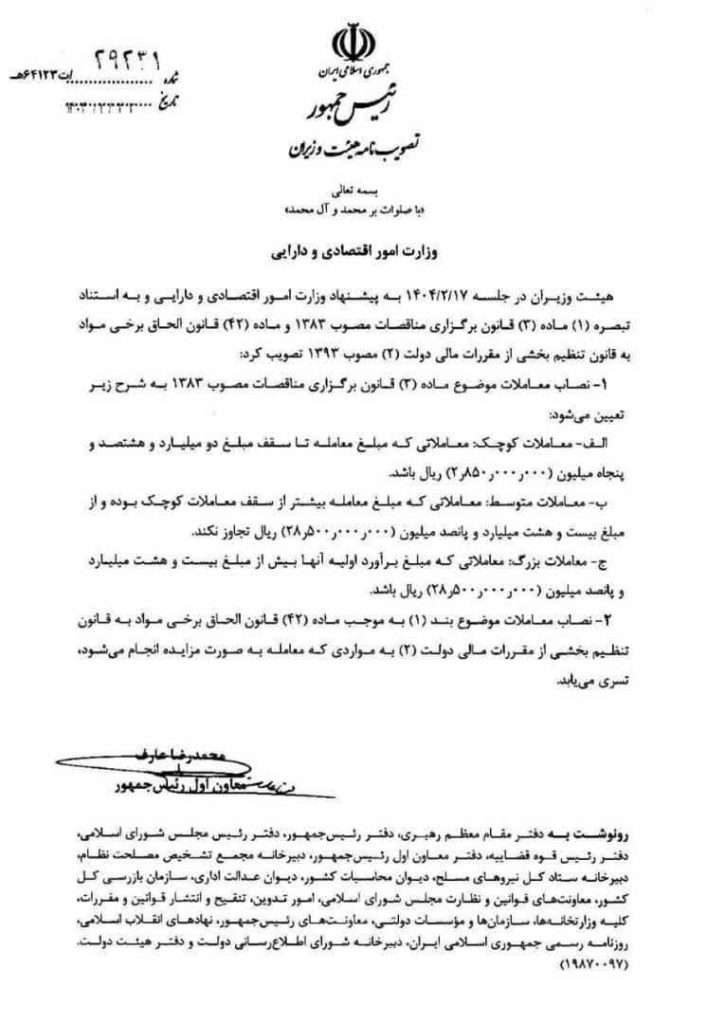 حد نصاب معاملات 1404